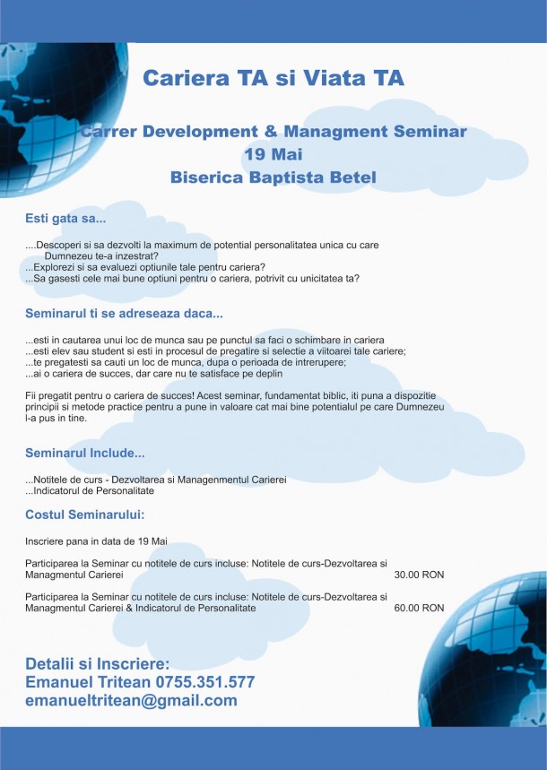 Seminar: “Cariera TA şi Viaţa TA”, Cluj Napoca