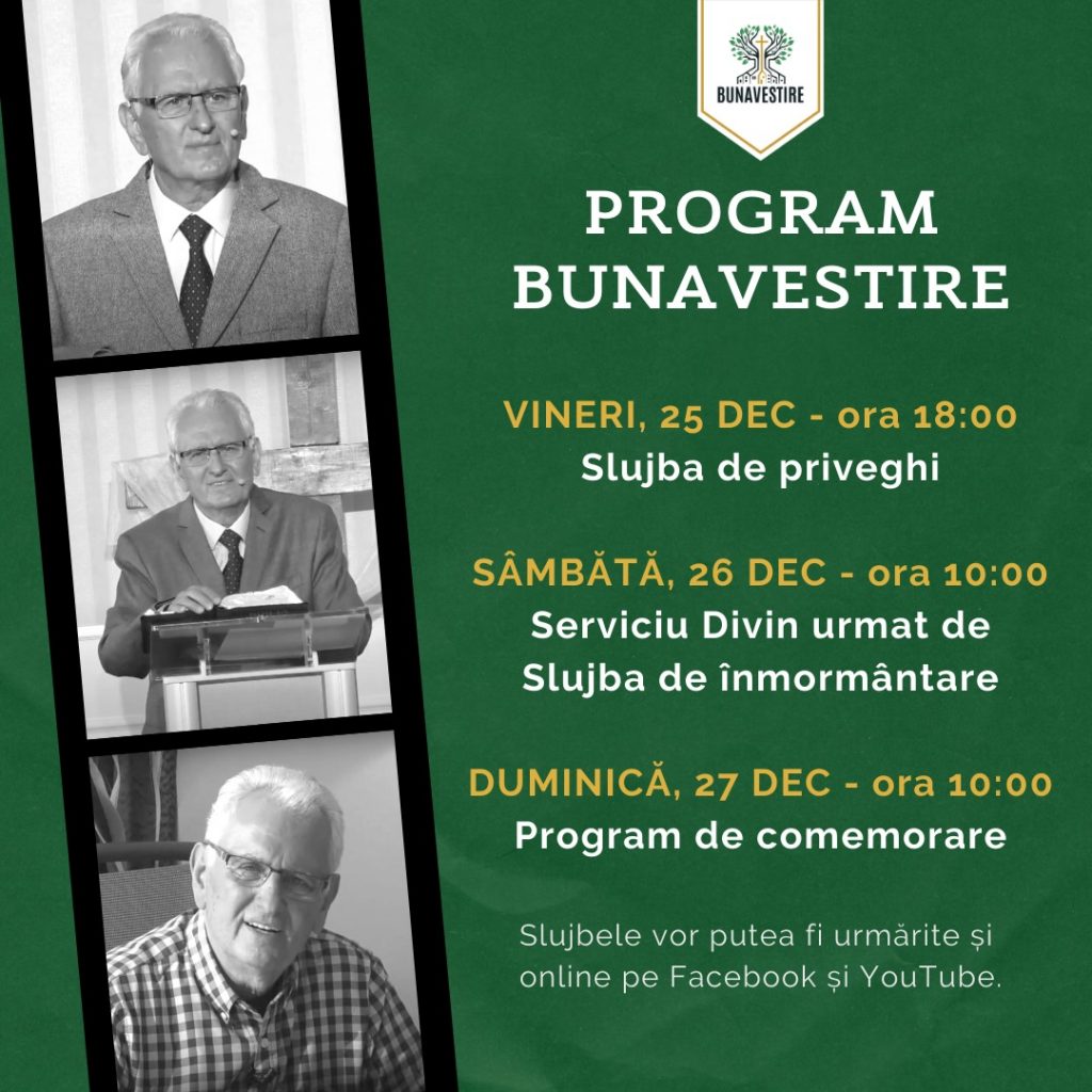 PROGRAMUL de Comemorare a pastorului Vasile Alexandru Taloș