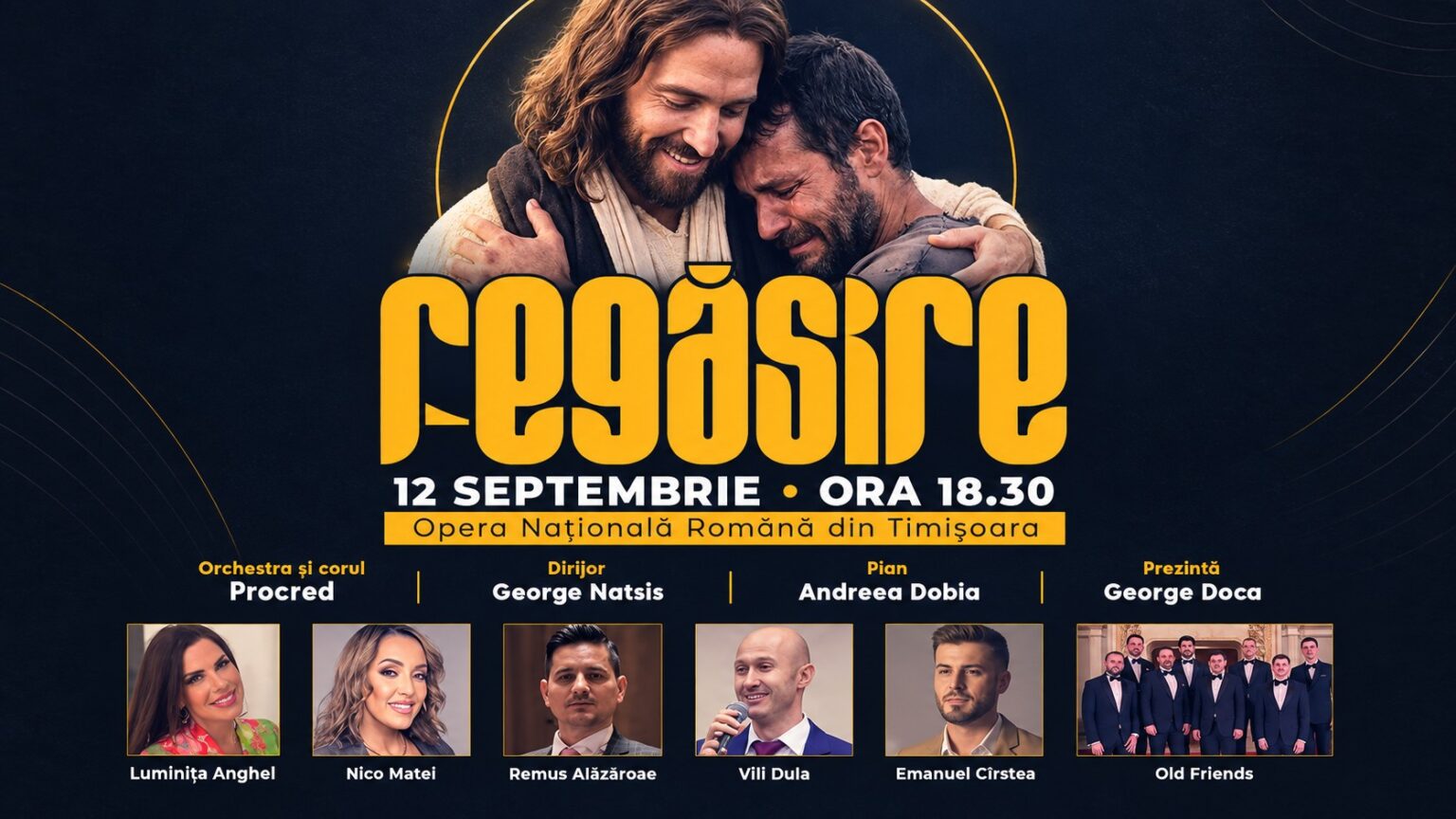 Afișul concertului „Regăsire”, organizat de Procred Music pe 12 septembrie 2026, la Opera Națională Română din Timișoara.